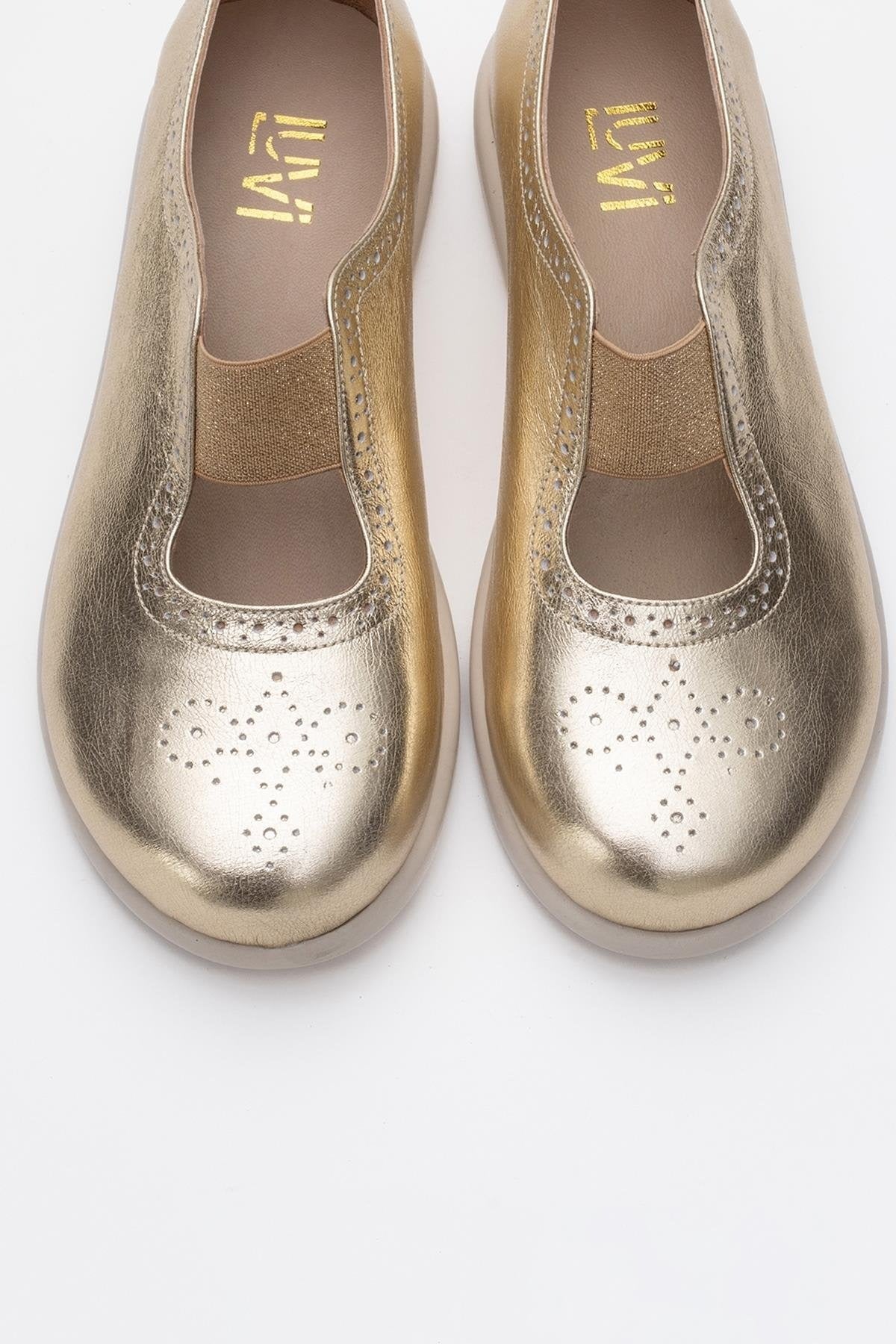 CHELLE Gold Elastic Leather Flat (Women)