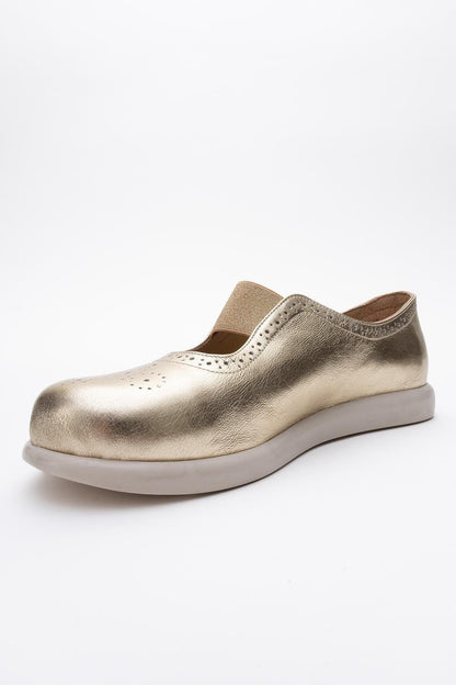 CHELLE Gold Elastic Leather Flat (Women)