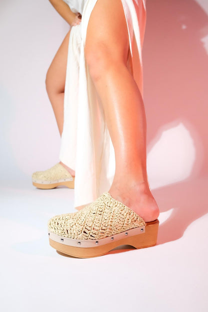 Cooper - Beige Braided Wedge Sandal (Women)
