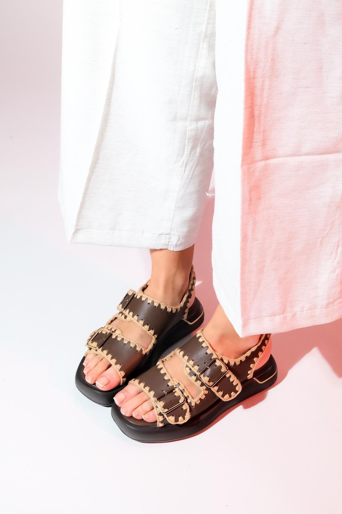 Douro - Brown Braided Rope Strap Leather Sandal (Women)