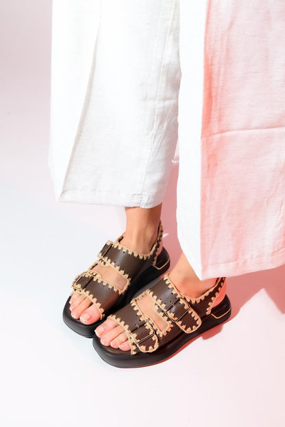 Douro - Brown Braided Rope Strap Leather Sandal (Women)