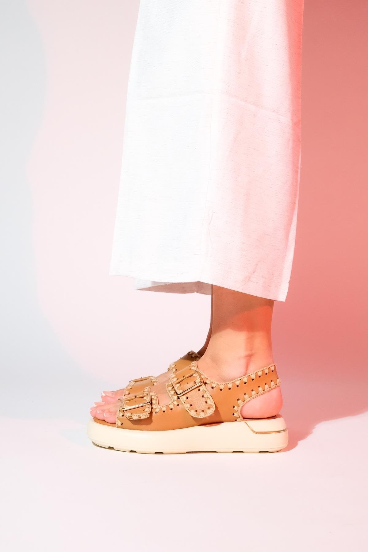 Douro - Cognac Brown Braided Rope Strap Leather Sandal (Women)