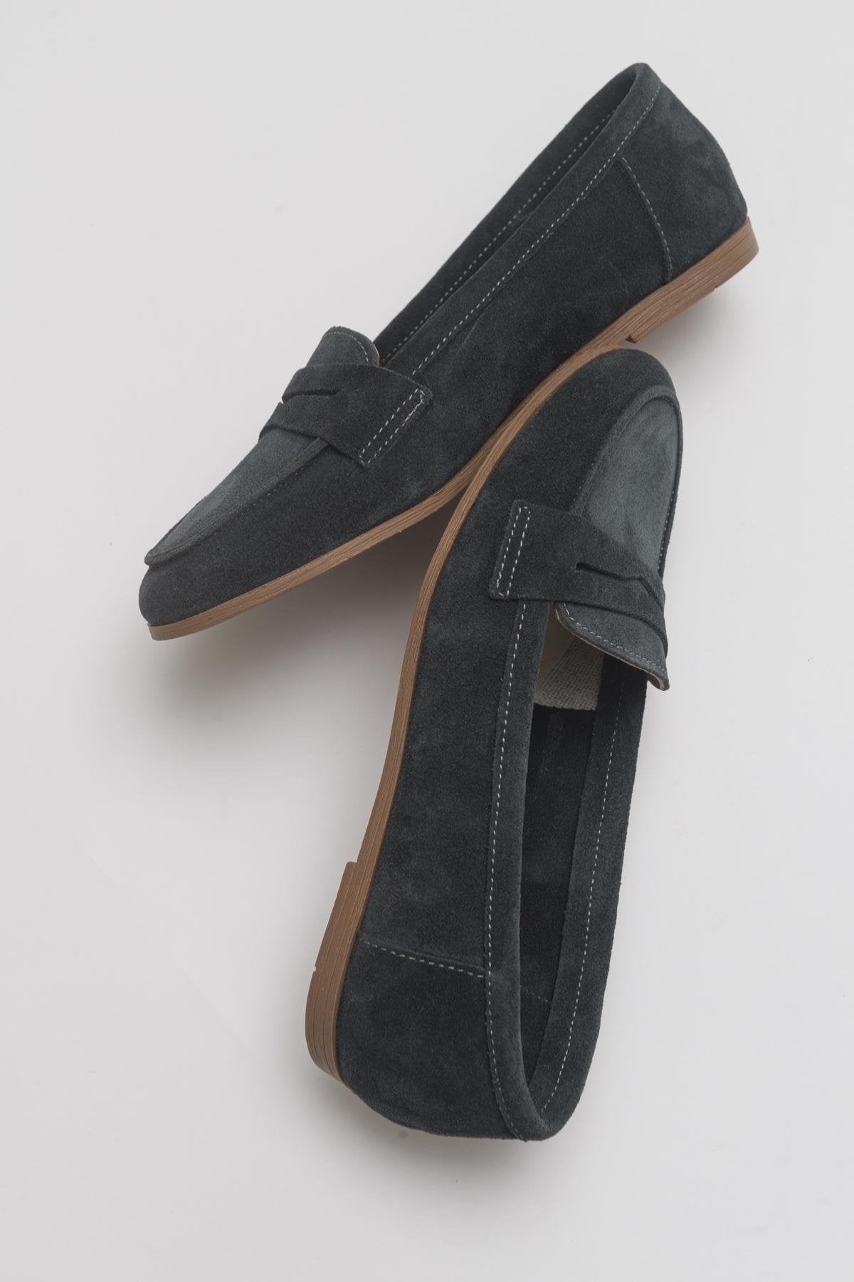 Dorothy - Dark Charcoal Suede Leather Loafers
