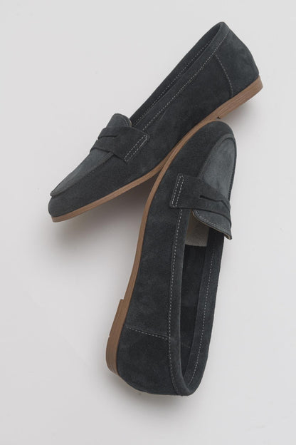 Dorothy - Dark Charcoal Suede Leather Loafers