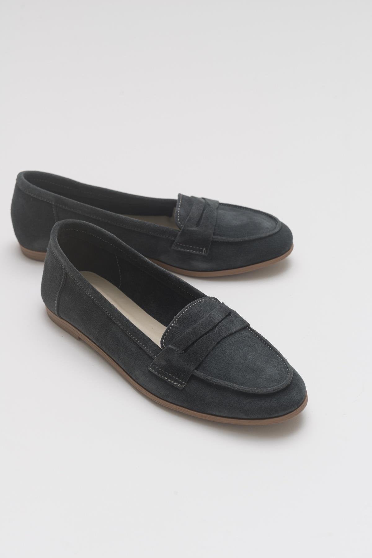 Dorothy - Dark Charcoal Suede Leather Loafers