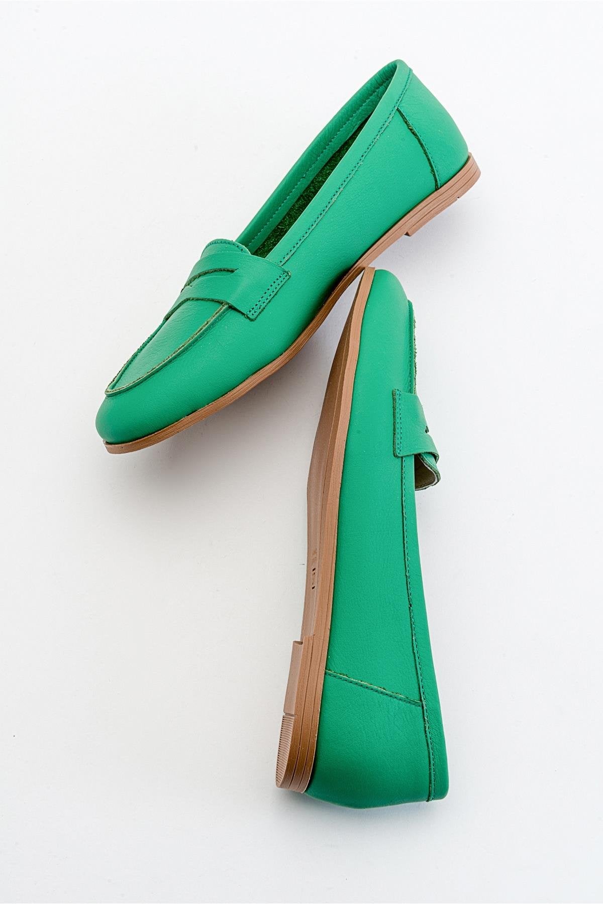 Dorothy - Green Leather Loafers