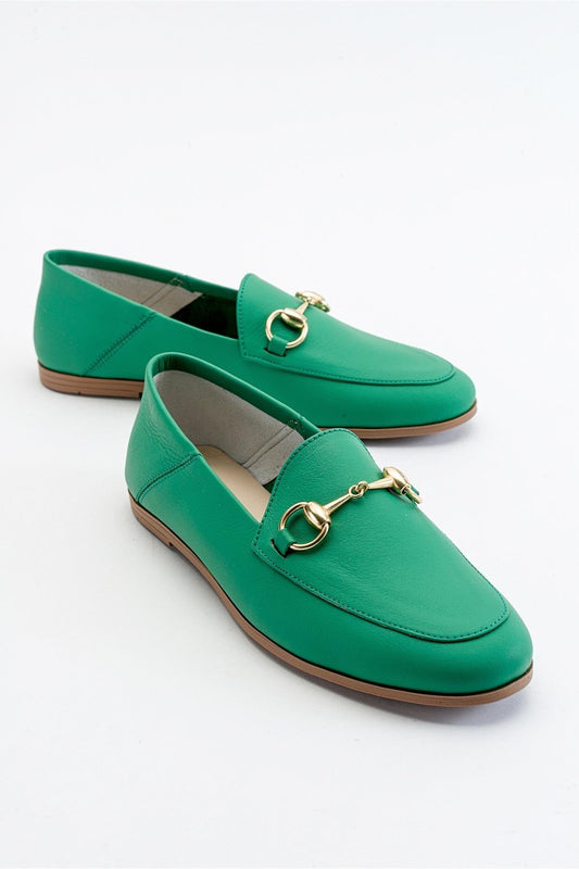 Penny - Green Leather Horsebit Loafers