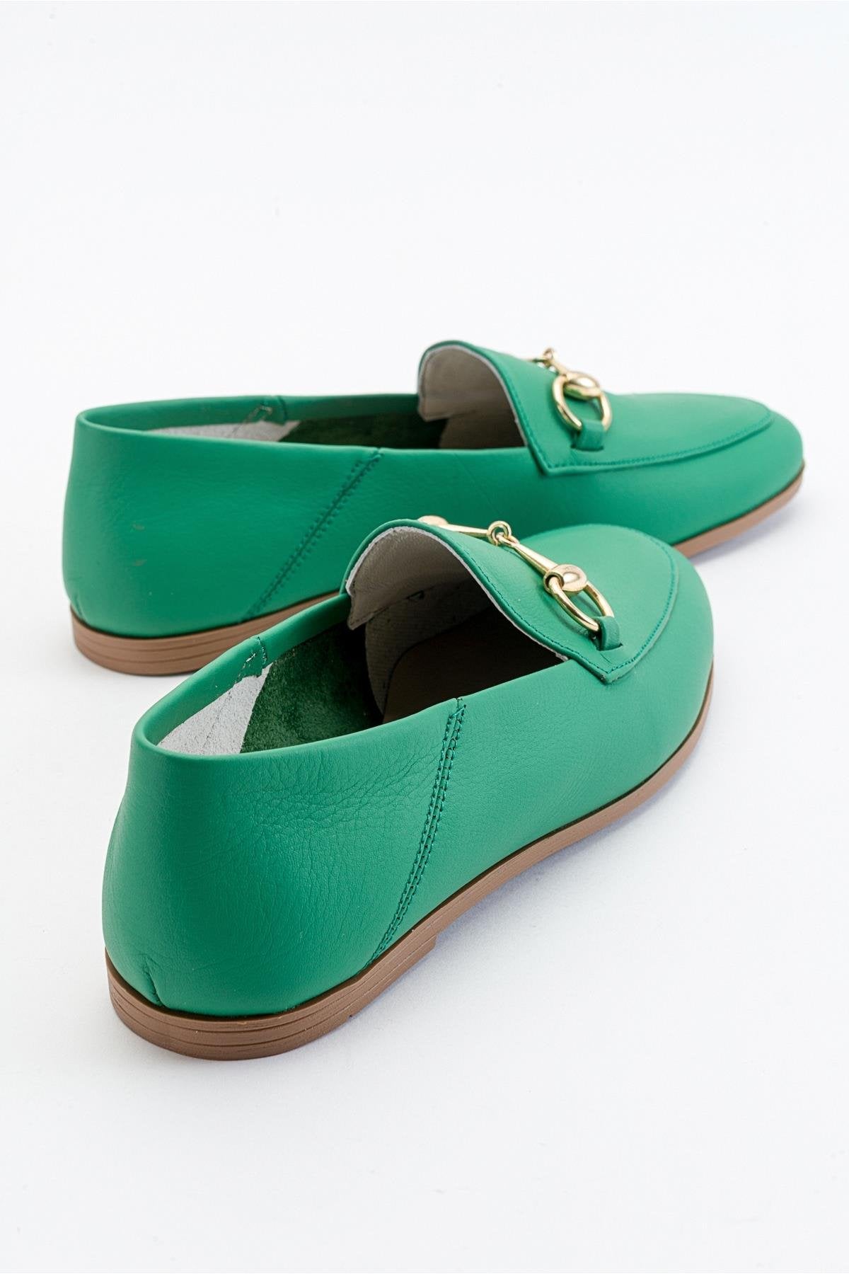 Penny - Green Leather Horsebit Loafers