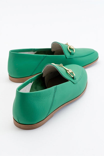 Penny - Green Leather Horsebit Loafers