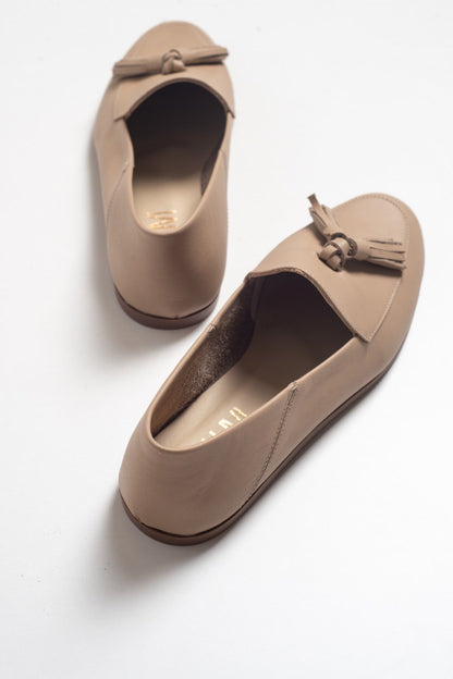 Mona - Cream Beige Soft Leather Tassel Loafers (Women)