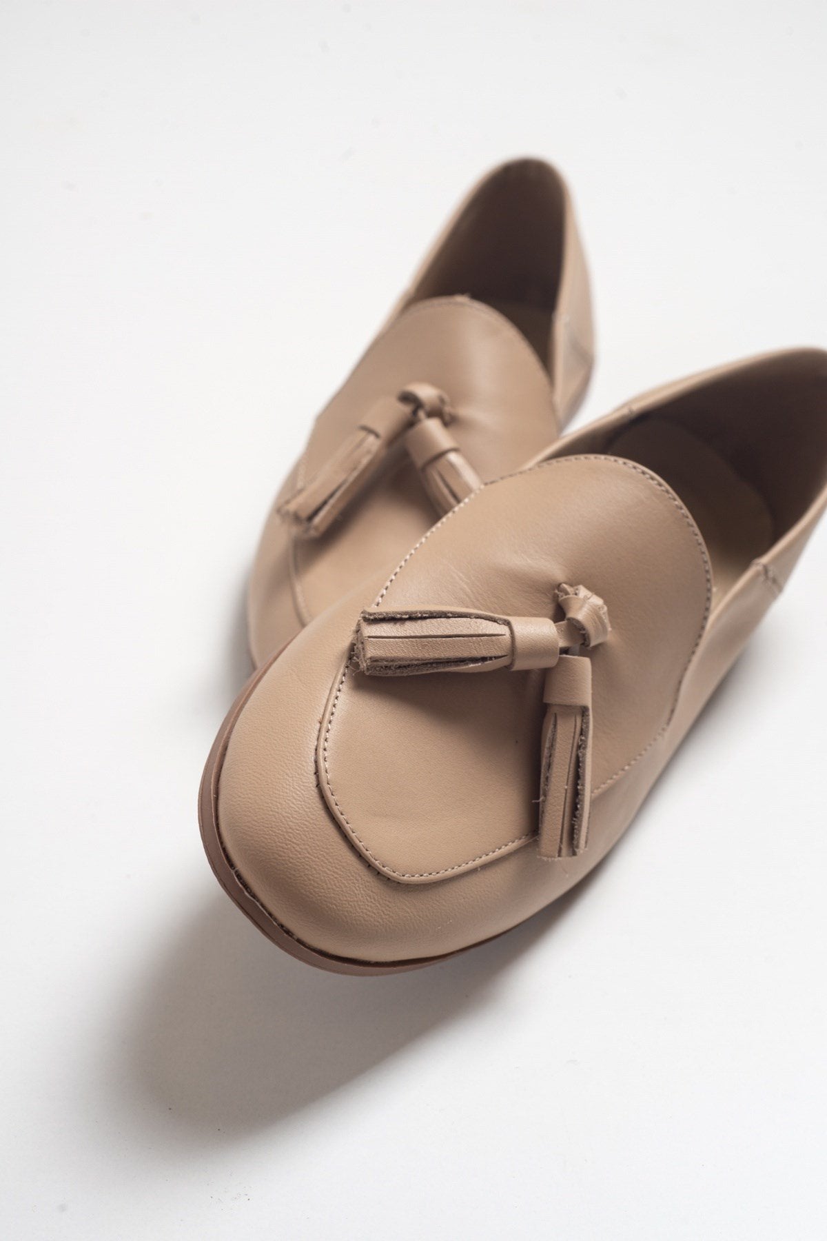 Mona - Cream Beige Soft Leather Tassel Loafers (Women)