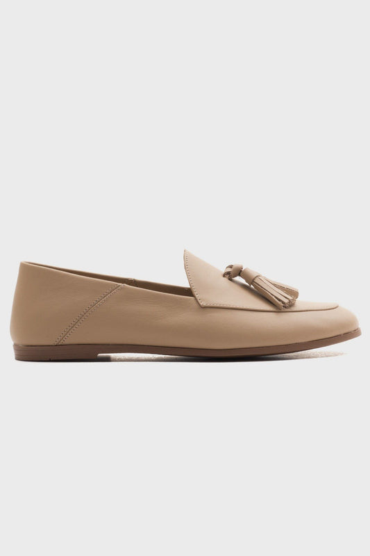 Mona - Cream Beige Soft Leather Tassel Loafers (Women)