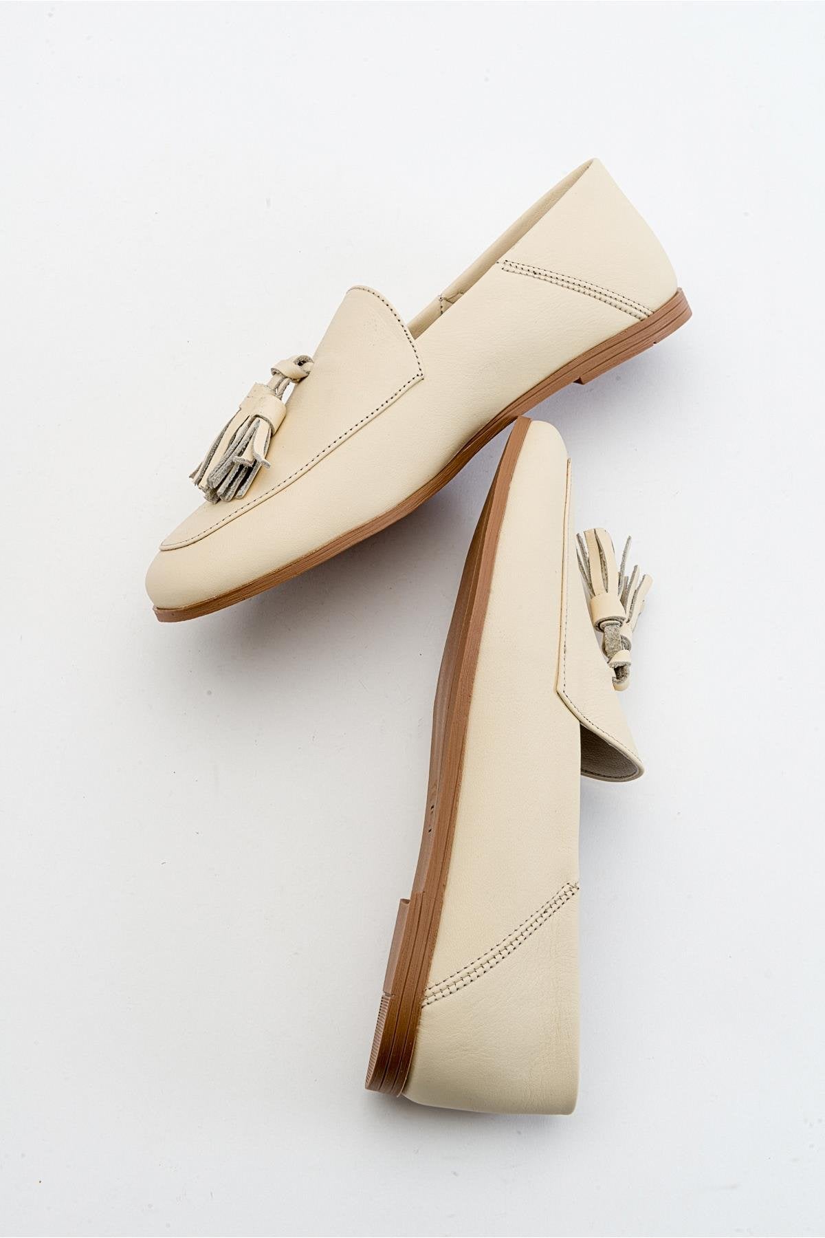 Mona - Light Beige Soft Leather Tassel Loafers (Women)