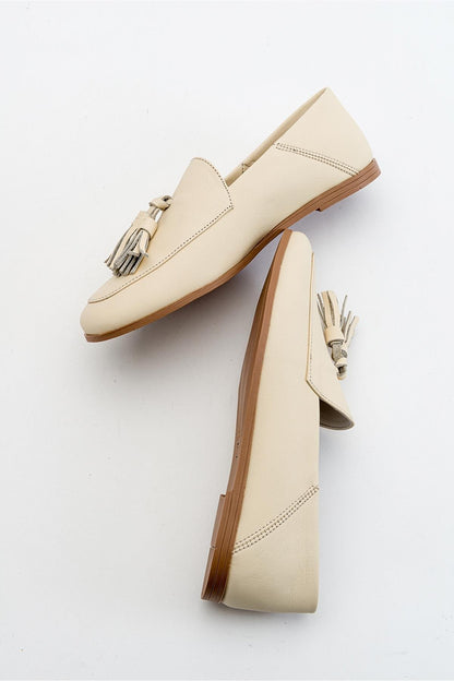 Mona - Light Beige Soft Leather Tassel Loafers (Women)