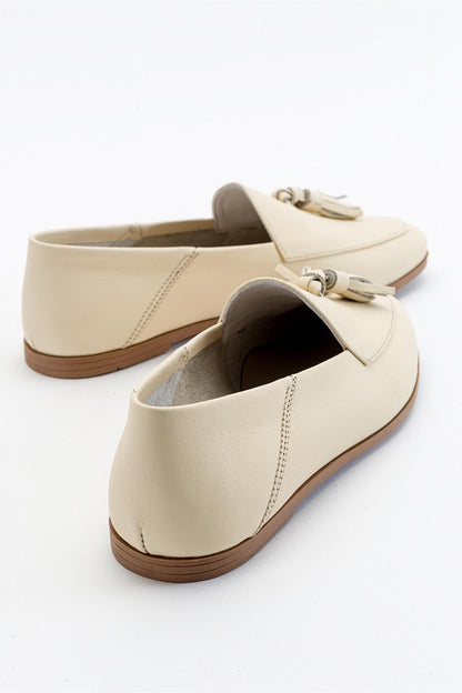 Mona - Light Beige Soft Leather Tassel Loafers (Women)