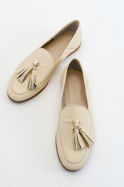 Mona - Light Beige Soft Leather Tassel Loafers (Women)