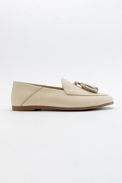 Mona - Light Beige Soft Leather Tassel Loafers (Women)