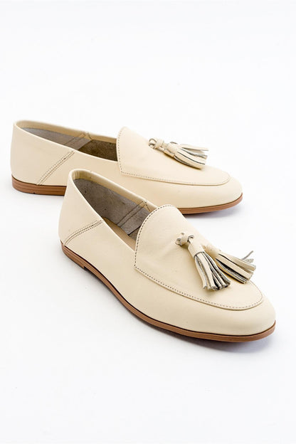 Mona - Light Beige Soft Leather Tassel Loafers (Women)