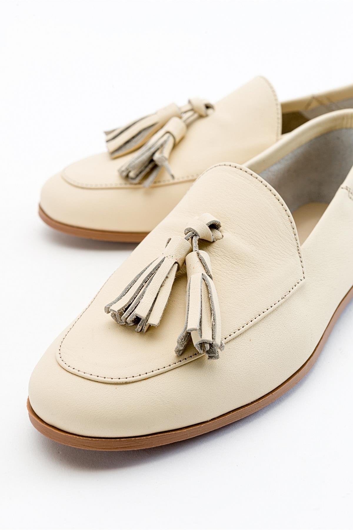 Mona - Light Beige Soft Leather Tassel Loafers (Women)