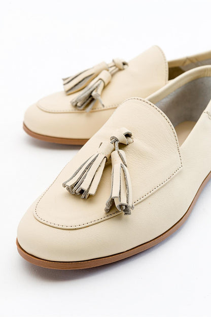 Mona - Light Beige Soft Leather Tassel Loafers (Women)