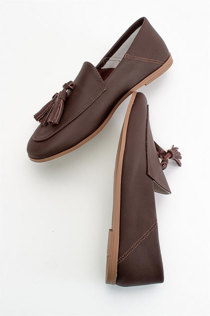 Mona - Brown Soft Leather Tassel Loafers (Women)