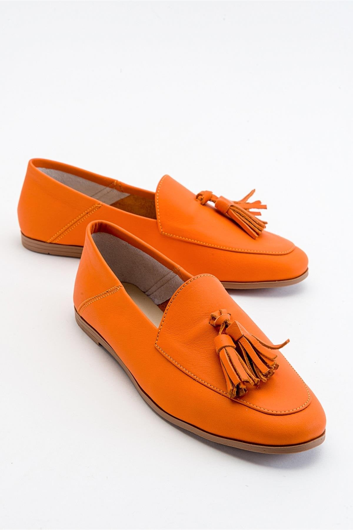 Mona - Neon Orange Soft Leather Tassel Loafers (Women)