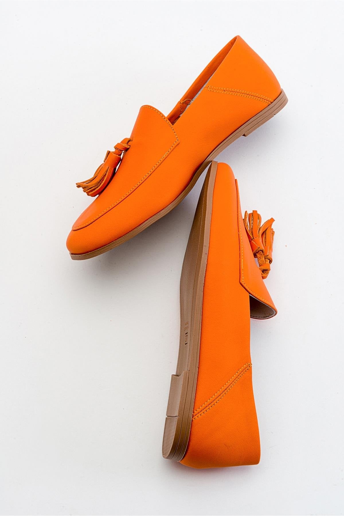 Mona - Neon Orange Soft Leather Tassel Loafers (Women)