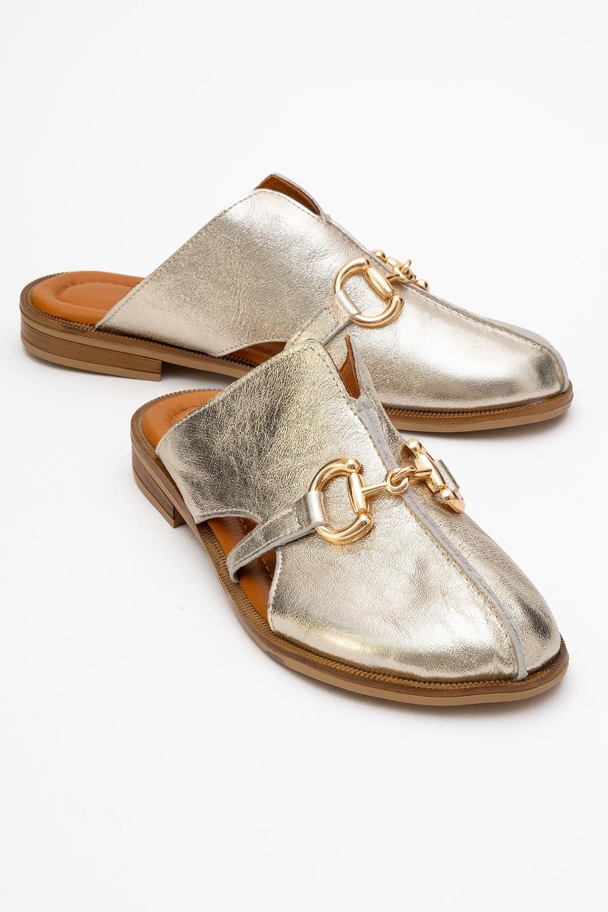 Favor - Gold Leather Mule Slide (Women)