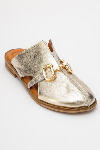 Favor - Gold Leather Mule Slide (Women)