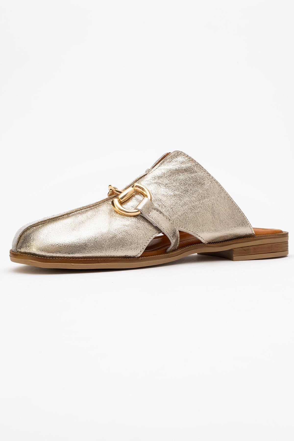 Favor - Gold Leather Mule Slide (Women)