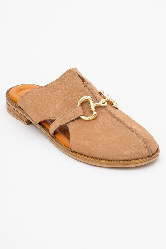 Favor - Beige Suede Leather Mule Slide (Women)
