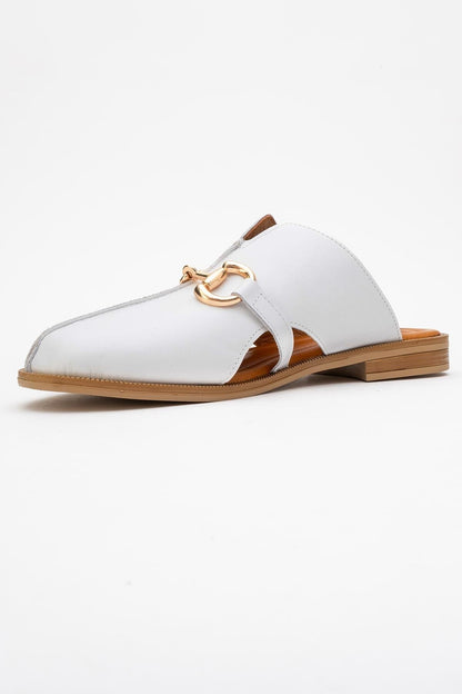 Favor - White Leather Mule Slide (Women)