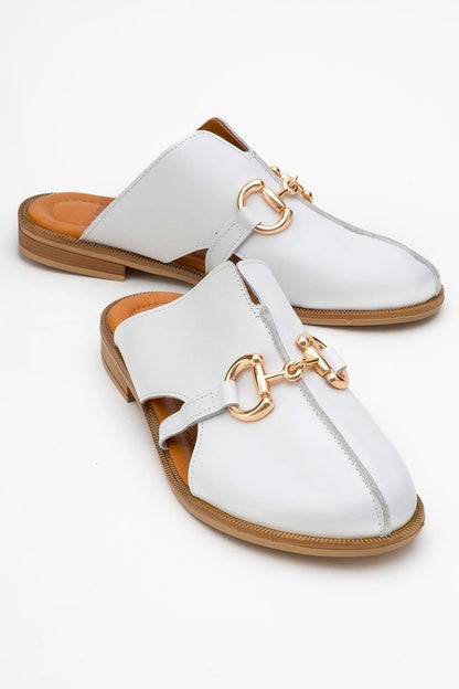 Favor - White Leather Mule Slide (Women)