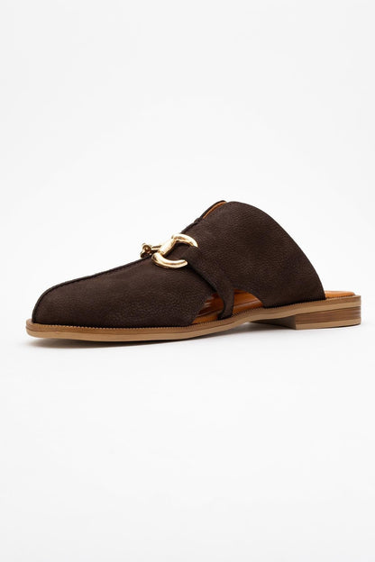 Favor - Brown Suede Leather Mule Slide (Women)