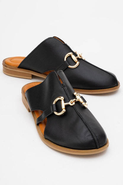 Favor - Black Leather Mule Slide (Women)