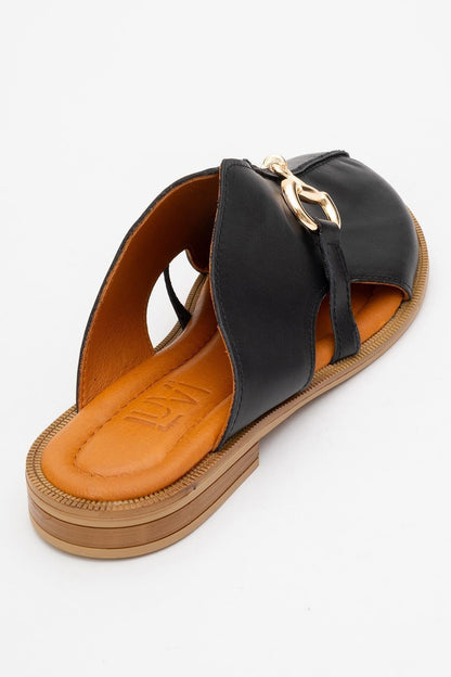 Favor - Black Leather Mule Slide (Women)