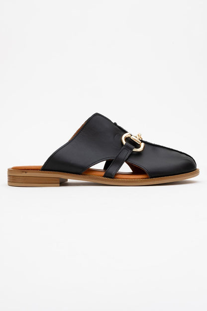 Favor - Black Leather Mule Slide (Women)