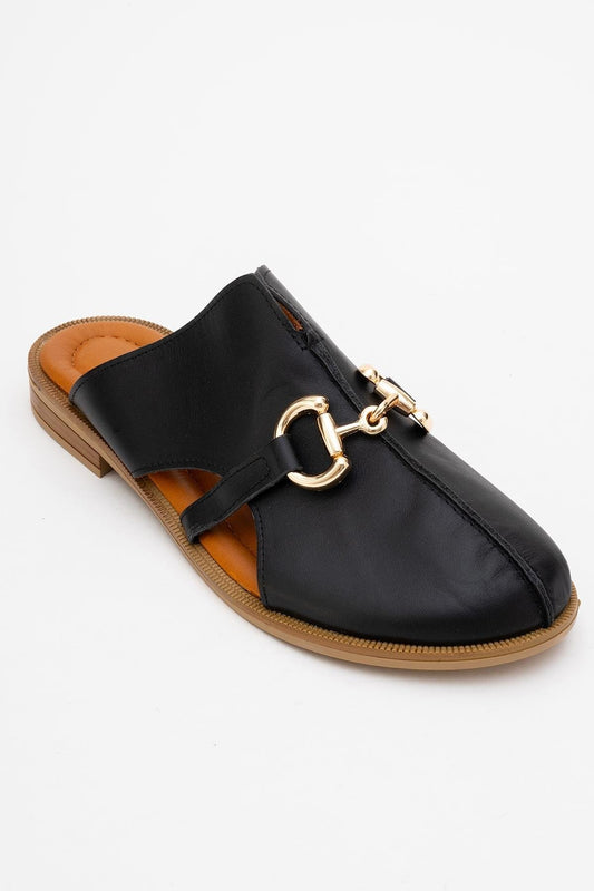 Favor - Black Leather Mule Slide (Women)
