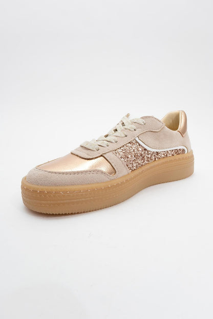 Felipe - Beige Glitter Leather Sneakers (Women)
