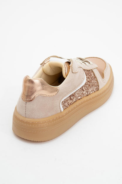 Felipe - Beige Glitter Leather Sneakers (Women)