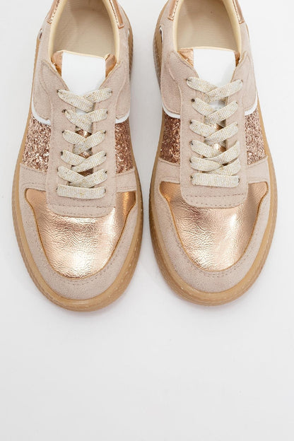 Felipe - Beige Glitter Leather Sneakers (Women)
