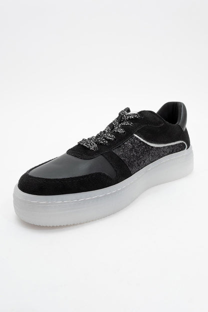 Felipe - Black Glitter Leather Sneakers (Women)