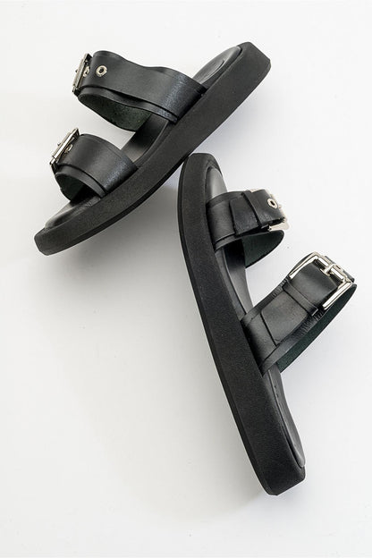 Finezza - Black Leather Two-Strap Sandal (Women)