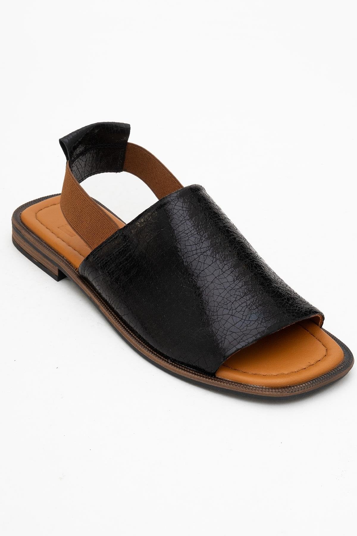 Fuela - Black Elastic Leather Sandals (Women)