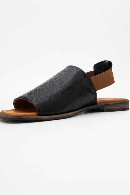 Fuela - Black Elastic Leather Sandals (Women)