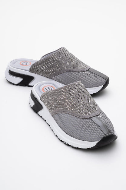 GLEA Grey Mesh Rhinestone Mules (Women)