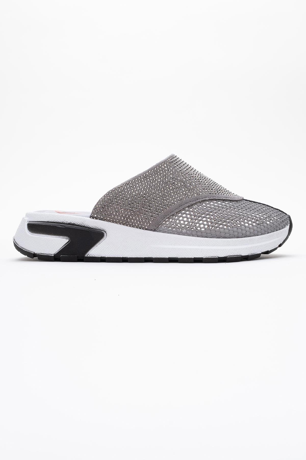 GLEA Grey Mesh Rhinestone Mules (Women)