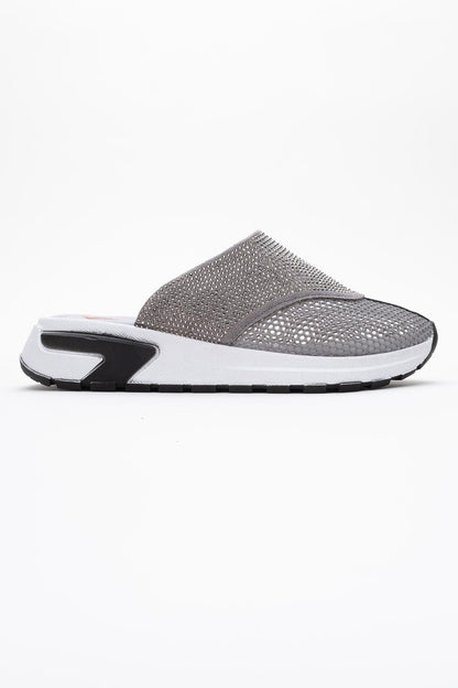 GLEA Grey Mesh Rhinestone Mules (Women)