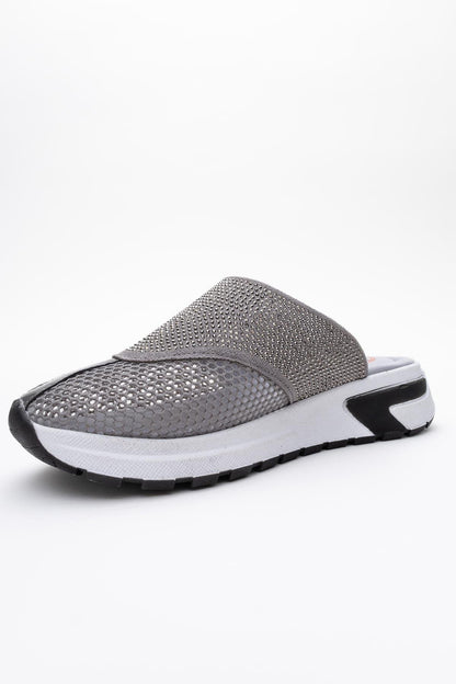 GLEA Grey Mesh Rhinestone Mules (Women)