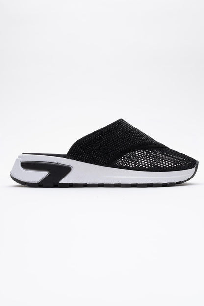 GLEA Black Mesh Rhinestone Mules (Women)